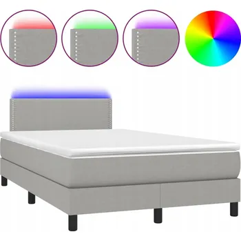 Postel Kontinentální postel s matrací a LED diodami, světle šedá, 193x123x78/88 cm