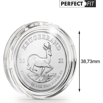 Obal pro sběratelský předmět LEUCHTTURM Stříbrné kapsle na mince Ultra Perfect Fit o hmotnosti 1 unce, 39 mm (např. Krugerrand, Britannia),10 ks.