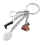 Klíčenka Troika, motiv koní - hlava koně, třmen, jezdecké boty, sedlo