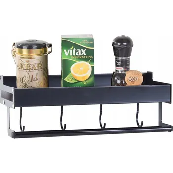 police Kuchyňská police s organizérem, černá hliníková s věšáky