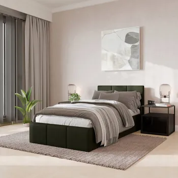 Postel Čalouněná dvoulůžková postel Muralo 90x200 v odstínech zelené