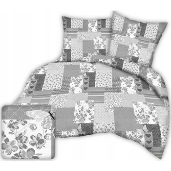 Povlečení Krepové povlečení 200x220 šedý patchwork srdce motýli květiny