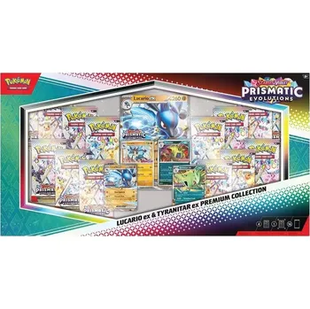 Sběratelská karetní hra Pokémon TCG Prismatic Evolutions – Prémiová kolekce Lucario ex a Tyranitar ex