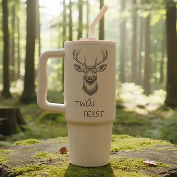 Termohrnek Hrnček s jelenom pre poľovníka - Personalizácia menom, sentenciou, dátumom - 900 ml