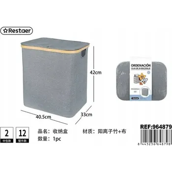 Úložný box Úložný box s bambusovým víkem šedý 42x40,5x33 cm