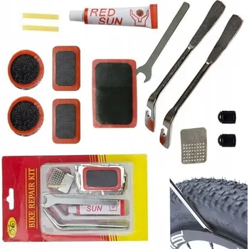Vulkanizační sada na opravu duší jízdních kol – záplaty, montpáky, lepidlo, klíč