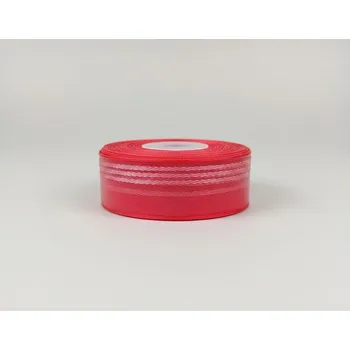 Stuha Plátnová stuha s monofilem,vzorem a drátem, 40mm, červená