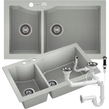 Granitový dřez Dvoukomorový granitový dřez ZEUS šedý