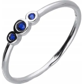 Prsten Jemný stříbrný Prstýnek s rhodiem a modrými kubickými zirkony, úzký, vel. 14