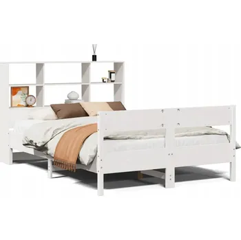 Postel Postel s regálem z masivního borovicového dřeva, 228,5 x 126 x 110 cm, bílá