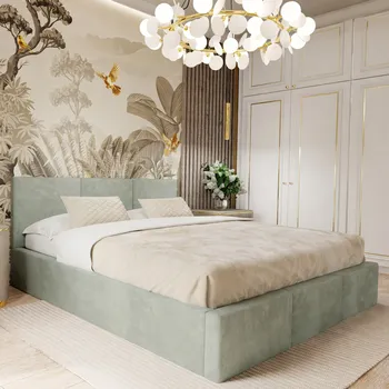 Postel Čalouněná dvoulůžková postel Muralo 140x200, odstíny zelené