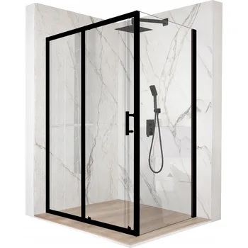Sprchový kout 100 x 80 cm posuvné dveře černé sklo ESG 6 mm + povrchová úprava