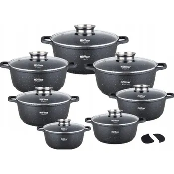 Sada nádobí Sada hrnců Hoffner hliníková černá s mramorovým povrchem 14 ks