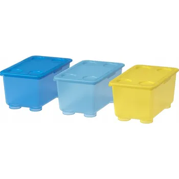 Úložný box IKEA GLIS Krabice s víkem žlutá/modrá 17x10 cm 3 ks
