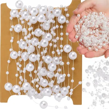 Vánoční dekorace ŘETĚZ GIRLANDA BÍLÁ PERLOVÁ PERLIČKY NA VÁNOČNÍ STROMEK KORÁLKY CÍVKA 5M
