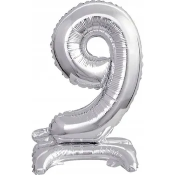 Balónek Fóliový balónek stojící číslice 9 stříbrná 38 cm