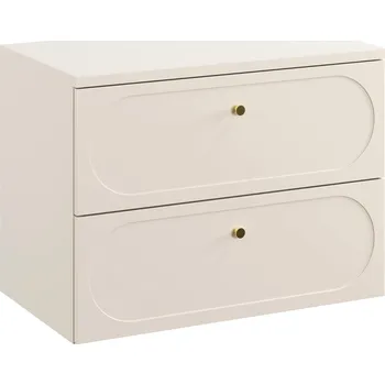 Komoda Béžová Koupelnová Skříňka 80 cm s Deskami pro Boho Koupelnu Oválné Frézování Zlaté