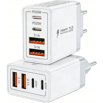 RYCHLÁ UNIVERZÁLNÍ SÍŤOVÁ NABÍJEČKA 2x USB 2x USB-C 40W 2KS