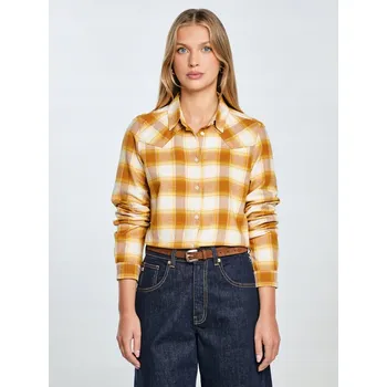 Dámská košile BIG STAR DÁMSKÁ FLANELOVÁ KOŠILE KOSTKOVANÁ ŽLUTO-HNĚDÁ DRENI 201 L