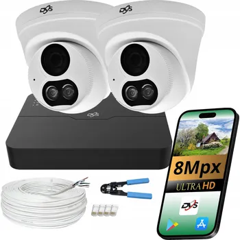 Bezpečnostní kamera SADA 2 MONITOROVACÍCH KAMER Kopule 8Mpx 4K DVS PoE Audio LED IR