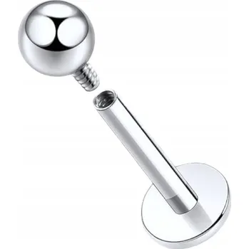 Piercing Piercing Labret stříbrný náušnice s kuličkou, vnitřní závit, TITAN, Velikost 1,2/9/3