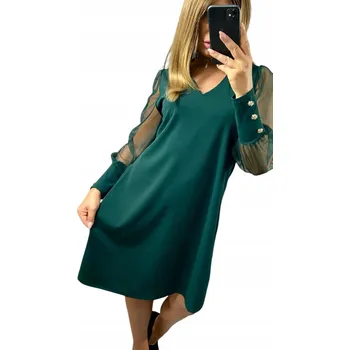 Dámské šaty V681 ŠATY TYLOVÝ RUKÁV V-NECK ZELENÁ vel. 48 (4XL)