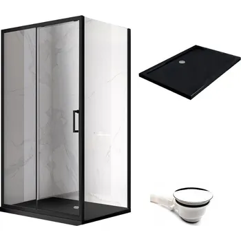 BPS-koupelny Obdélníkový sprchový kout HYD-OK103B 110x80 černý/transparent + vanička HYD-OSV-ST03B černá