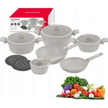 Sada nádobí Sada hrnců 12 ks s wok pánví, nepřilnavý povrch, indukce, plyn KLAUSBERG KB-7969 béžová