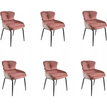 Jídelní židle Sada 6x Čalouněná Židle Samet Křeslo do Obývacího Pokoje Jídelny růžovo-šedé
