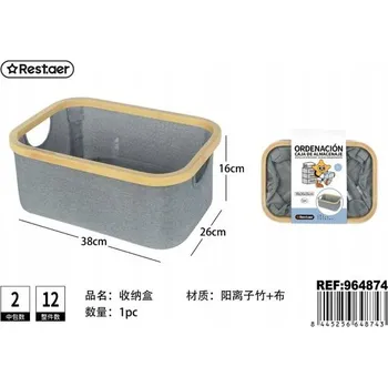 Úložný box Obdélníkový úložný krabička s bambusovými úchyty - nízký