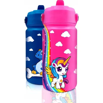 Láhev VINSUN LÁHEV S BRČKEM LAHEV NA PITÍ NA VODU PRO DĚTI 350 ML JEDNOROŽEC