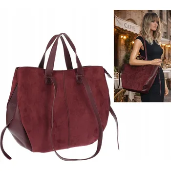 Kabelka Dámská kabelka Shopperka loďka Prostorná Velká semišová taška R961 Bordó