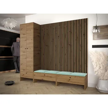Šatní skříň MOB Předsíň Esmaldos VI (dub artisan + černá + světle zelená)