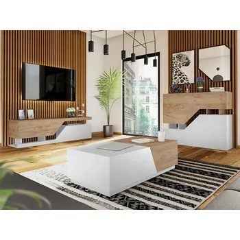 Obývací stěna Mirjan_zondo Sada nábytku do obývacího pokoje Belsia (bílá + dub wotan)