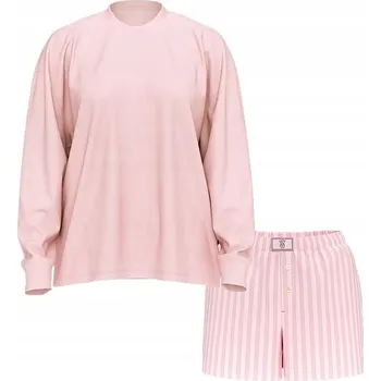 Dámské pyžamo Bavlněné pyžamo Victoria's Secret růžové s proužky a zirkony S (M)