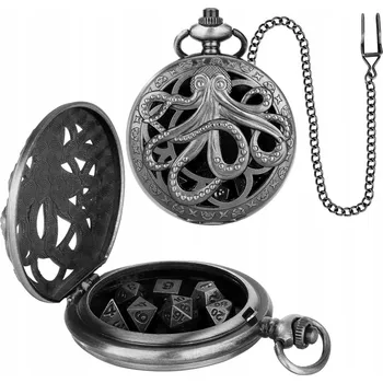 Hodinky Kapesní hodinky s kostkami DND D&D, krabička s řetízkem a motivem chobotnice