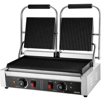 Zahrada Vevor Panini gril 3600W elektrický, nerez, dvojitý lis, 48×23cm plotna