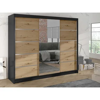 Šatní skříň Mirjan_zondo Šatní skříň s posuvnými dveřmi Galiana VI (černý + dub artisan)