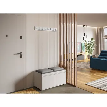 Předsíňová stěna Mirjan_zondo Nábytek do předsíně 80 + 2 kusy čalouněných nástěnných panelů Pag 40x30 Karline (Bílá + šedá)