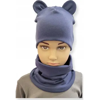 Čepice Souprava ČEPICE + NÁKRČNÍK 56-62-68 kojenecká souprava s UŠIMA vel. 34-38 DŽÍNOVÁ