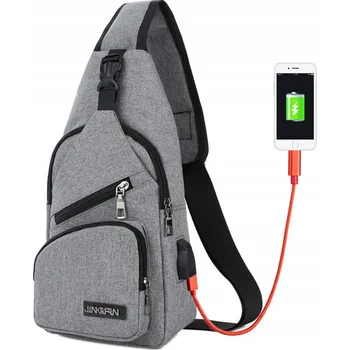 TAŠKA NA RAMENO PÁNSKÁ LEDVINKA BATOH BOX USB ŠEDÁ BEZ LOGA