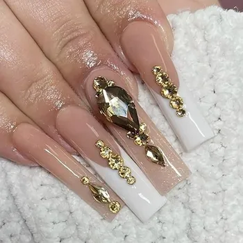 Brishow Umělé nehty Balerína Dlouhé umělé nehty Křišťálové nalisovací akrylové nehty k nalepení, 24