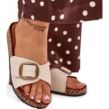 Dámská obuv Dámské korkové NAZOUVÁKY , eko kůže, PÁSEK s přezkou, béžové 36