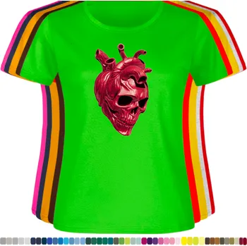 Dámské tričko damske-levne-bavlnene-tricko-digitalni-potisk-lebka-srdce Barva: Lime - limetková, velikost: M