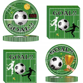 Talíř Papírové talířky a ubrousky s motivem fotbalu - Sada pro 16 osob