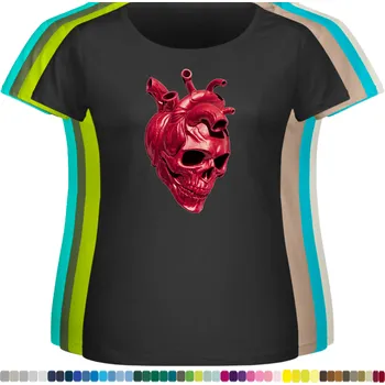 Dámské tričko damske-levne-bavlnene-tricko-digitalni-potisk-lebka-srdce Barva: Black -černá, velikost: 6XL
