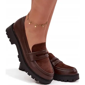 Dámské mokasíny DÁMSKÉ MOKASÍNY Z EKOKŮŽE, MÓDNÍ, NA PLOCHÉM PODPATKU / PLATFORMĚ, ČOKOLÁDOVÉ, VELIKOST 39