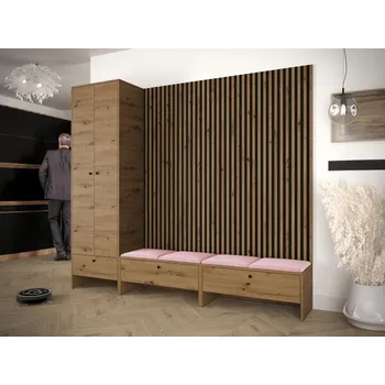 Šatní skříň MOB Předsíň Esmaldos VI (dub artisan + černá + růžová)