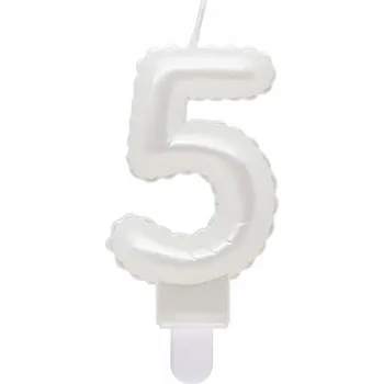 Dortová svíčka Na dort narozeninám Číslice 5, perleťově bílá