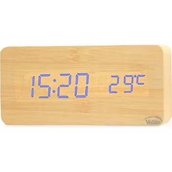 Budík Dřevěný Budík Elektronický LED Digitální Stolní – TEPLOMĚR + DATUM
